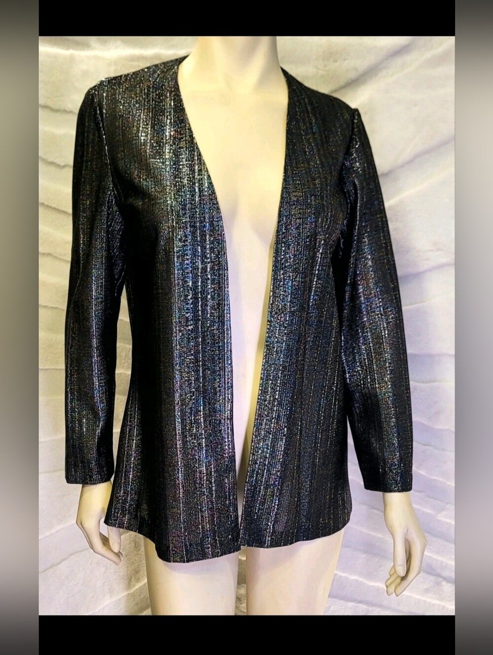 VTG LUX Greencastle Size Med Sheer Metallic Open Blouse Light Jacket 70s Lame